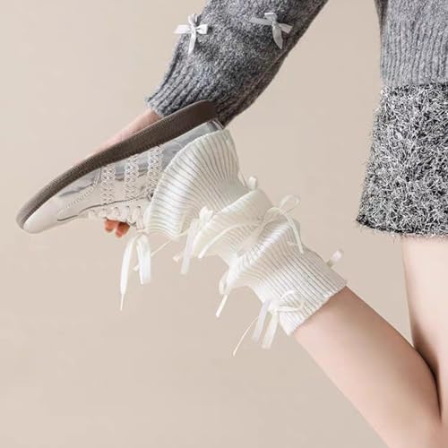 Image of Leg warmers Y2k Wind with bow lace-up knit Harajuku Kawaii leg warmers accessories 80's vintage high leg socks