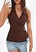 PRETTYGARDEN Womens Halter Top 2026 Spring Tie Wrap Sleeveless Ruched V Neck Fitted Summer Tops Backless Fashion Y2k Clothes (Brown,Medium)