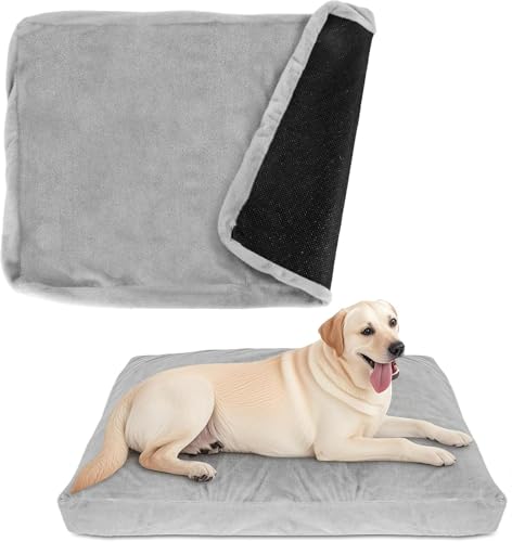 Image of Faux Fur Dog Bed Covers - Ultra Soft Rose Velvet, Removable & Washable, Cozy & Durable,Large Pet Bed Cover Only (No Filling) - Gray, (Fleece Gray, 44 inch L x 32 inch W x 4.5 inch Th)