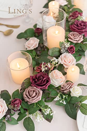 Ling's Moment Handcrafted Rose Flower Garland Floral Arrangements For Wedding Table Centerpieces Floral Runner Lantern Wreath Decorations (Pack Of 6, Lanterns Are Not Included) #TOP1