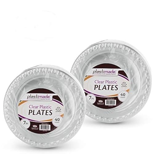 Plastimade [80 Count] 7 Inch Appetizer Plates Clear Disposable Heavy Duty Plastic, Ideal For Wedding, Catering, Parties, Buffets, Events, Or Everyday Use, 2 Packs