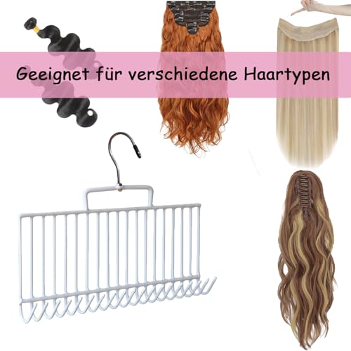 WXYYKX Haarverlängerung Halter, Metall Haarverlängerungsständer Extensions Halterung zum Aufbewahren/Trocknen Klein/Tragbar/Praktisch mit 19 Haken -Weiß