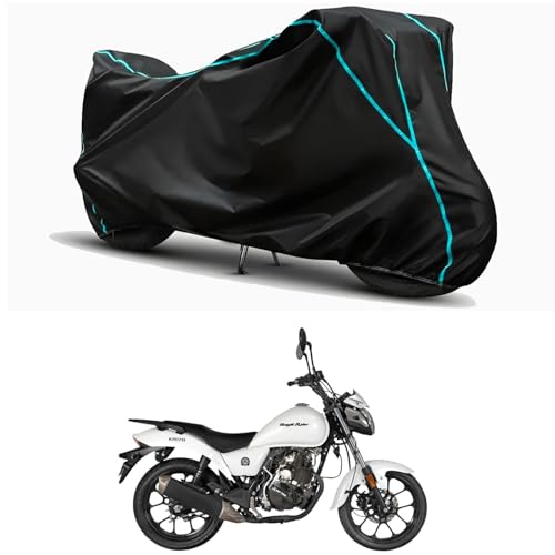 Image of Waterproof Bike Body Cover Compatible for | Aftek Knight Rider KR-170 | Taffeta Fabric, Sky Piping Design, Bottom Elastic Fit | Dustproof, Sun UV & Rain Protection for All Weather.