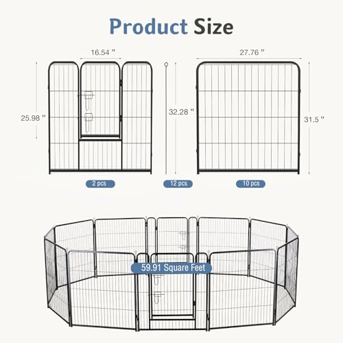 Image of DUMOS Dog Playpen 32 Inch 12 Panels Indoor Outdoor Metal Pet Fence