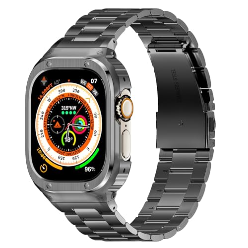 HASLFM Edelstahl-Apple-Watch-Armband mit Gehäuse, kompatibel mit Apple Watch Ultra 49 mm, Metall-Apple-Watch-Ultra-Band ...
