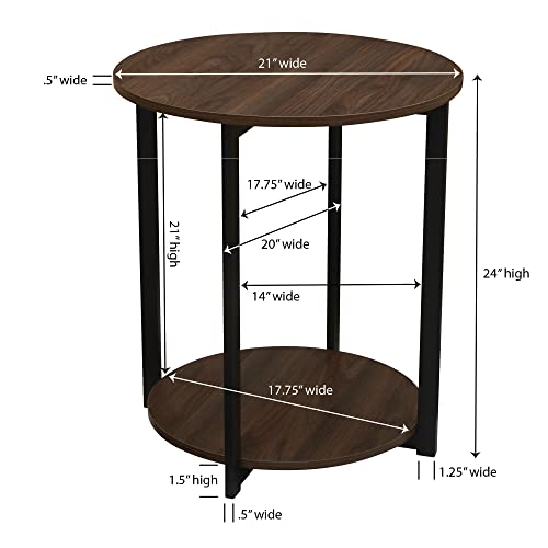 Household Essentials Walnut 2-Tier Round End Table With Storage Shelf #TOP2