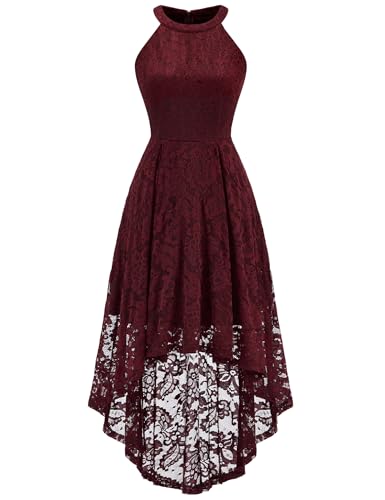 Image of Dressystar Women Halter Lace Wedding Guest Dress Hi-Lo Cocktail Party Bridesmaid Formal Dresses