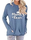 Women Mama Clothing New Mom Gifts Gifts for Pregnant Women Mama Bear Shirt Long Sleeve with Pockets Lakeblue