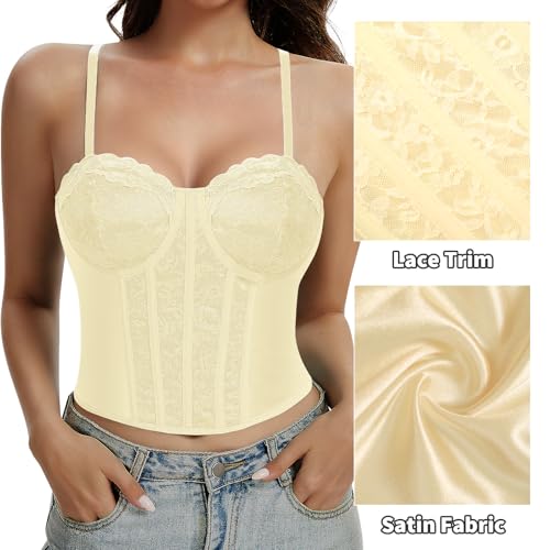 Image of Lace Corset Tops for Women Sexy Going Out Bustier Top Sleeveless Adjustable Straps Crop Tops with Back Hooks