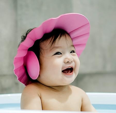 MASTANO Safe Shampoo Shower Bathing Protection Bath Cap Soft Adjustable Visor Hat for Toddler, Baby, Kids, Children Pack of 2 (PINK)
