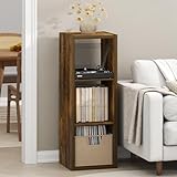 Furinno Cubicle Record Player Stand with Vinyl Storage, 3-Cube 1.2 Extra Thick Vinyl Record Storage, Open Back Media Shelf for CD DVD Blueray Game Disc, for Living Room, Home Office, Amber Pine
