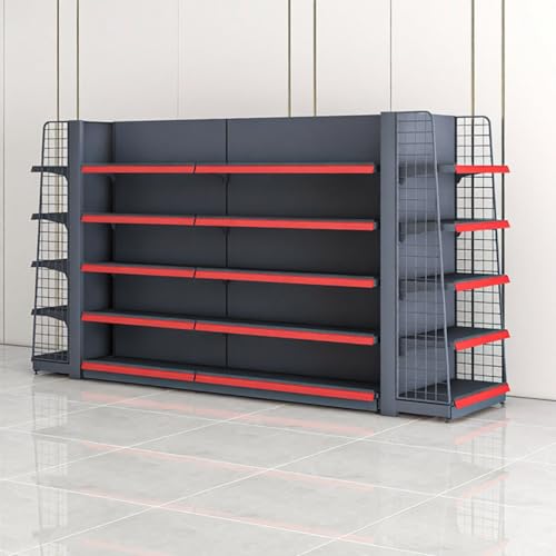 Double-Sided Retail Display Shelving Unit, Adjustable Height, Customizable Combination, 2 Colors (Black, W106*D31*H63)