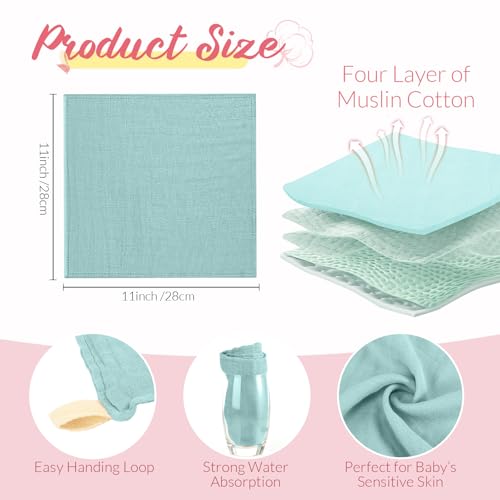 Image of Preboun 6 Pcs Muslin Hooded Baby Towels and Washcloths,Green,Blue