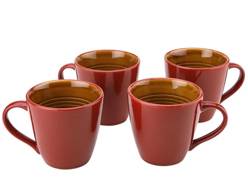 Image of Bodhi House Handcrafted Ceramic Coffee Mug Set of 4 Pieces (350 Ml), Stoneware Tea Cup, Microwave Safe Large Milk Mug, Glossy Finish, Ideal for Daily use, Casual Gatherings and Gifting, Burgundy