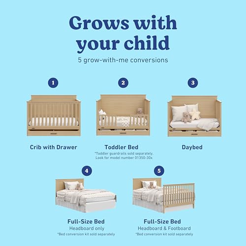 Image of Graco Tristan 5-in-1 Convertible Crib with Drawer (Driftwood) - GREENGUARD Gold Certified, Fits Standard Crib Mattress, Premium Handle, Converts to Toddler Bed, Daybed, and Full-Size Bed