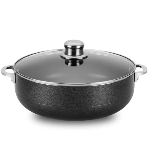 Alpine Cuisine Non-Stick Dutch Oven 13 Quart with Glass Lid | Multi-Purpose Aluminum Caldero for Braising - Boiling - Stewing | Nonstick Coating with Black Finish | Ideal for All Serving Sizes Pot