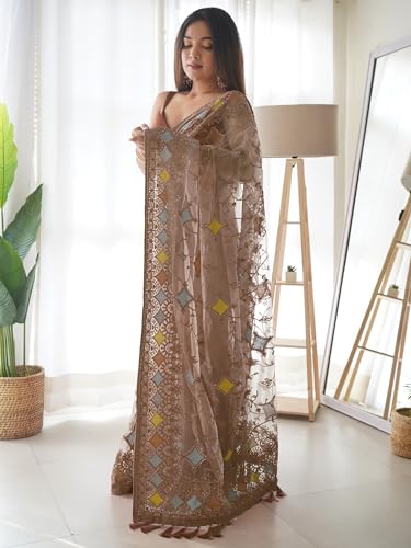 Image of AKHILAM Women's Net Woven Design Saree With Unstitched Blouse Piece (AAVYA701 HV-Parent)