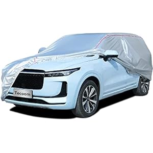 Tecoom Hard Shell Breathable Material Door Shape Zipper Design Waterproof UV-Proof Windproof Car Cover for All Weather Indoor Outdoor Fit 191-205 Inches SUV