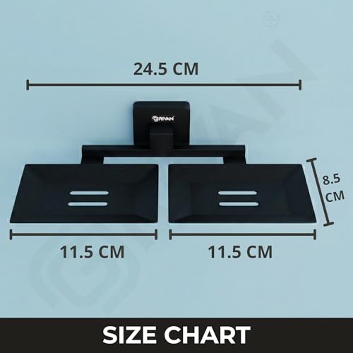 Image of GRIVAN Stainless Steel Double Soap Holder | Wall Mounted Square Soap Dish | Matte Black Finish | Rust-Free Bathroom Accessorries (Black, Pack of 1)