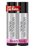 Moroccan Magic Beach Rose SPF 15 Lip Balm - Rose Vanilla | Argan Oil & Essential Oils | Family Owned | Cruelty Free | 2 Pack