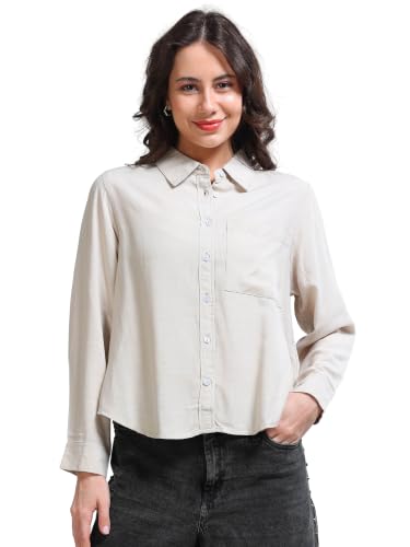 Image of Glam & Chique Women's Relaxed Fit Spread Collar Solid Casual Shirt S-2XL