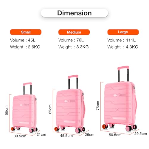 Image of Nasher Miles Paris Hard-Sided Polypropylene Luggage Set of 2 | 65cm & 75cm | 8 Wheels Medium & Large Trolley Bag for Travel | Suitcase (Pink)