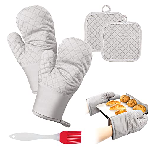 Fiteber Gants de Four, 5 PCS Four et Maniques Antidérapant Résistant à la Chaleur Gants de Four en Coton pour Micro-Ondes, Cuisine, Four, Barbecue, pâtisserie (Gris) Cover