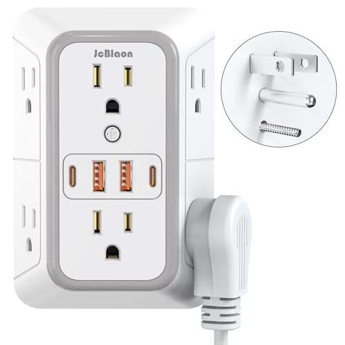 JcBlaon Extensión Multitomas con Protector de Sobretensión, 6 Tomas con 4 Puertos USB, Tira de Energía de 3 Lados 1050J para Hogar, Oficina y Viajes - Certificación ETL