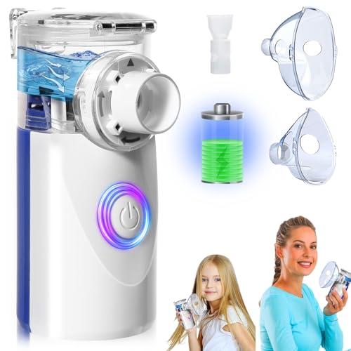 BIAOQINBO Aerosol Portatile Silenzioso USB-C Ricaricabile Macchina Aerosol per Adulti e Bambini Nebulizzatore Portatile con 2 Maschere e Boccaglio Apparecchio Aerosol per Viaggi e Uso Domestico