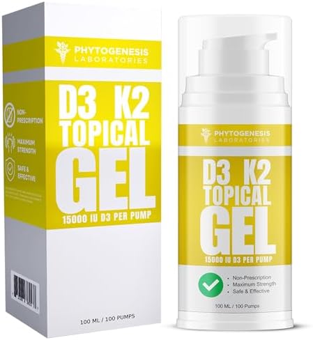 Vitamin D3 K2 Maximum Strength Topical Gel - 15000+ IU Per Pump -...