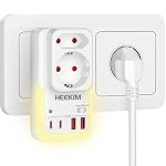 heekim – Steckdose mit LED-Nachtlicht, Nachtlight mit 4 USB und 2-Fac