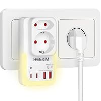 heekim – Steckdose mit LED-Nachtlicht, Nachtlight mit 4 USB und 2-Fac