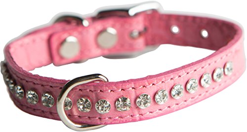 Image of Signature Leather Crystal and Dog Collar, Faux Crocodile Print, 12 inch, Pink