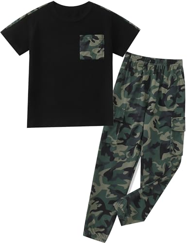 Boys Camouflage Outfit 2-Piece Set – Short‑Sleeve T‑Shirt & Matching Pant for Teens