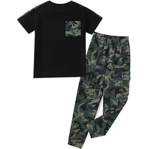 Boys Clothes,Boy outfits 2-Piece Camouflage Short-Sleeved T-shirt Camouflage Pant Teen Boys Clothing
