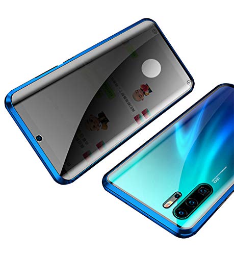Orgstyle Anti Espion Coque pour Huawei P30 Pro Étui Magnétique Double Face Verre Trempé Anti Spy Case 360 Degrés Protection Etui Housse Cadre Métallique Etui Anti-Peep Antichoc Coque, Bleu Cover