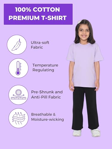 Image of Girl's Solid Regular Fit Half Sleeve 100% Pure Cotton T-Shirt