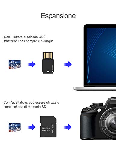 Netac 16G Scheda Micro SD, Scheda di Memoria A1, U1, C10, V10, FHD, 600X, UHS-I velocità Fino a 90/10 MB/Sec(R/W) Micro SD Card per Telefono, Videocamera, Switch, Gopro, Tablet