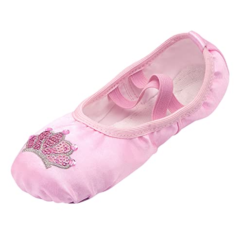 Pink Ballet Shoes Girls Satin Dance Practice Slippers Soft Lightweight with Elastic Laces for Yoga