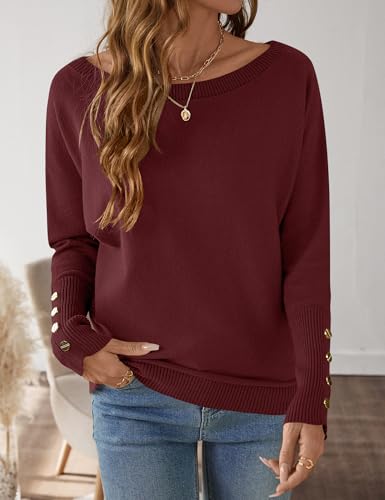 Micoson Women's Tops Casual Trendy Off The Shoulder Sweaters Long Batwing Sleeve Fashion Pullover Oversized Outfit Wine Red S by Micoson - Used condition - Image 4