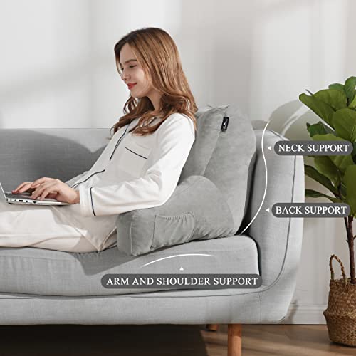 Downluxe Reading Pillow With Arms, Back Pillow For Sitting In Bed, Adult Bed Rest Pillow With Shredded Memory Foam And Removable Cover (18 X 15 Inches Grey) #TOP4
