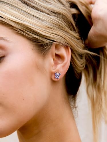 SILVERCUTE 925 Sterling Silver Butterfly Earrings for Women,Butterfly Birthstone Stud Earring/Ear Cuffs,Hypoallergenic Birthday Earrings for Women2