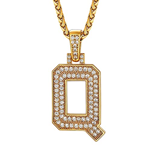 Collier lettre bulle U7 avec oxyde de zirconium pendentif plaqué or style hip hop