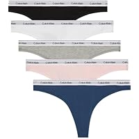 Calvin Klein 5 Pack Thong Low-Rise 000Qd5221E Tanga, Blue (Black/White/Grey Heather/Potpourri/), S para Mujer