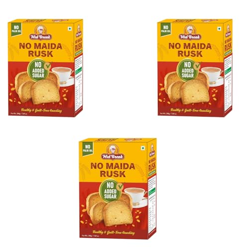 Image of MidBreak No Added Sugar Rusk 200g * Pack of 3 | Elaichi Flavoured Crispy Toast | Handmade Eggless Healthy Tea-Time Snack