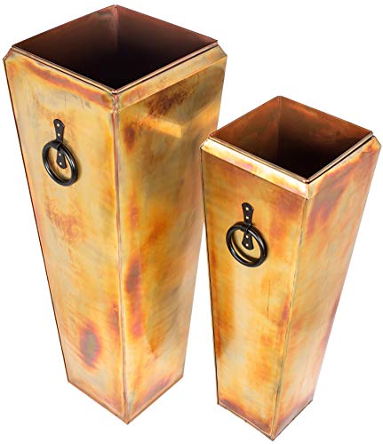 H Potter Tall Outdoor Planters For Balcony Garden Deck Front Porch Or Indoor Copper Flower Pots Set Of 2 #TOP7