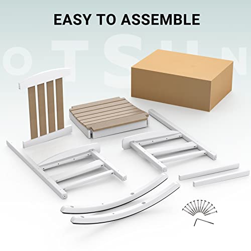 Otsun Oversized Patio Rocking Chair, All Weather Resistant Outdoor Rocker Chair, 380Lbs Load Capacity, High Back, Widened Armrests For Yard, Garden, Indoor, Lawn, White & Brown #TOP5