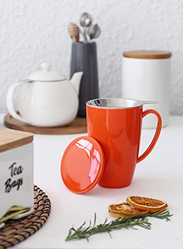 Sweese 15 Oz Porcelain Tea Mug With Infuser And Lid, Loose Leaf Tea Cup, Gifts For Tea Lover, Orange - 201.106 #TOP6