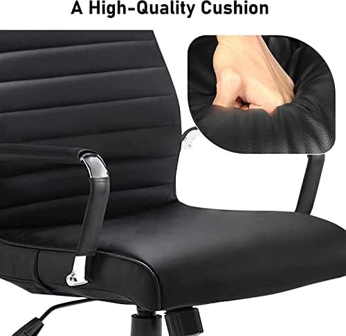 Blisswood Pu Leather Office Chair, Swivel Computer Desk Chair High Curved Back Office Computer Chair with Lumbar Support Adjustable Height Swivel Chairs For Home Office (Black)