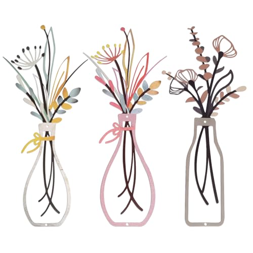 Lot de 3 Fleurs Décoration Murale en Métal,Art Mural Minimaliste de Fleurs en Fer Forgé,Sculptures Suspendues à Motifs Floraux,pour Intérieur et...